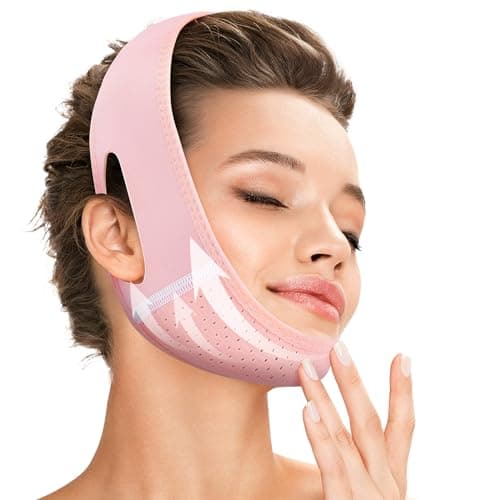 Juskaa Reusable V Line Lifting Mask with Chin Strap for Sleeping,Face Lift Prevent Sagging, Jaw Exerciser,Pink,2X-Large - Image 1