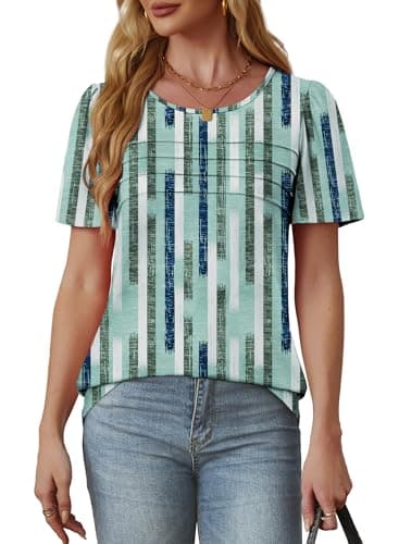 Summer Tops for Women Short Sleeve Beach Luxury Women Fahsion Oversized Tshirts Plus Size Shirts Dressy Casual Green Stripes 2XL - Image 3