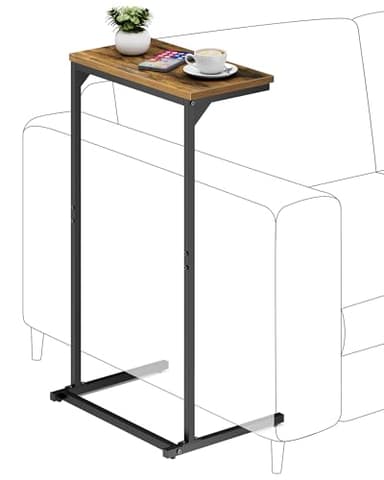 TUTOTAK C Shaped End Table, Tv Tray, Small Side Table, 28.7 inch Tall Couch Table, Tray Table, Sofa Table, Living Room, Bed Room, Brown TB01BB071 - Image 1