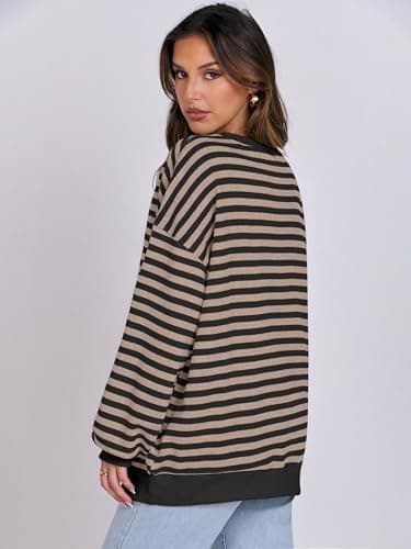 ANRABESS Women Striped Sweatshirts Oversized Crewneck Long Sleeve Shirts Y2K Pullover Top 2025 Fall Outfits Fashion Clothes Black Grey Large - Image 5
