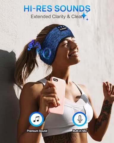 LC-dolida Sleep Headphones Headband Bluetooth 5.4, Sports Headband Earphones Wireless with Speaker Microphone USB C for Women Sleeping Gift Workout Jogging Yoga Insomnia Travel Meditation - Image 2