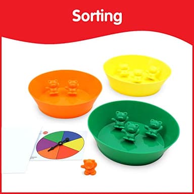 edxeducation Counting Bears with Matching Bowls | 60 Counters, 6 Bowls, 2 Spinners | Color Sorting Sensory Toys | Early Math Manipulatives - Image 4