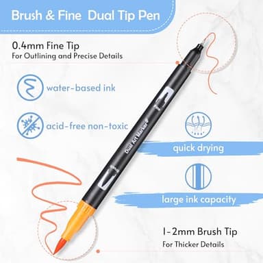 nauets 72 Colors Brush & Fine Dual Tip Watercolor Markers Set for Kids Adults Coloring Books No Bleeding Paint Pens For Drawing Note taking Planner Calligraphy Journaling Card Making Art Supplies - Image 3