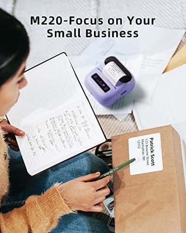 Phomemo M220 Label Maker, Bluetooth Thermal Label Maker Machine for Barcode, Address, Home, Mailing, Small Business,Clothing, Portable Wireless Printer with 1 Rolls Label, Purple - Image 7