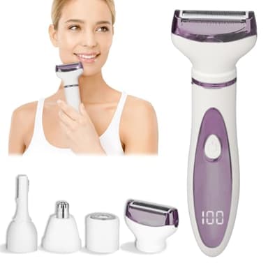 Beanify Electric Razor for Women Men,4 in 1 Painless Ladies Wet & Dry Body Razors and Facial Hair Remover,Rechargeable Led Display Hair Removal Kit for Nose Face Body Leg Bikini Hair (Light Purple) - Image 1