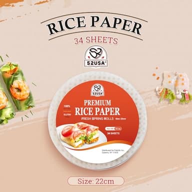 52USA Rice Paper, 1 Pack, Rice Paper Wrappers, Fresh Spring Roll Wrappers & Dumplings-34 Sheets, Gluten-Free Wonton Wrappers, Vegan, Low Carb, Vietnamese Rice Wraps (Round, 22cm) - Image 9