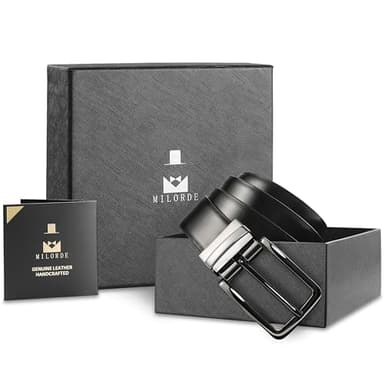 MILORDE Men’s Reversible Leather Belt for Casual Golf Dress Pants Shirts, Double Style - 2 Sides (Black/Brown - M901-34) - Image 7