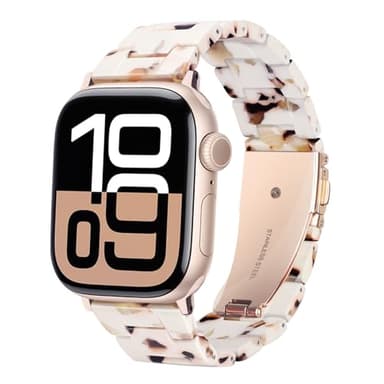 HOPO Compatible With Apple Watch Band 38mm 40mm 42mm 44mm Thin Light Resin Strap Bracelet With Stainless Steel Buckle Replacement For iWatch Series Ultra 9 8 7 6 5 4 3 2 1 SE(Nougat White/Rose - Image 1
