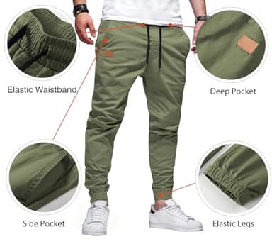 JMIERR Mens Casual Joggers Pants - Cotton Drawstring Chino Cargo Pants Twill Track Jogging Sweatpants Travel Essentials with Pockets, S, Light Green - Image 2