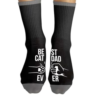 FUQWZ Best Cat Dad Ever Socks - Black Crew Socks for Men, Funny Dad Gifts for Father, Birthday, Fathers Day, Christmas - Image 1