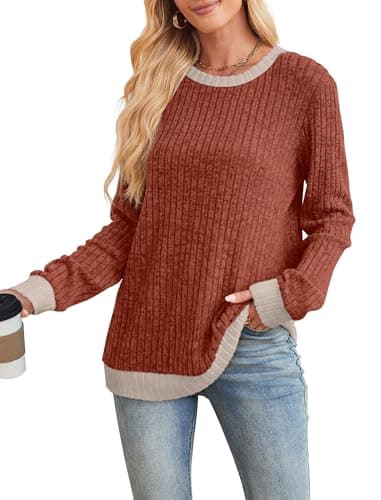 Sampeel Women's Sweaters Pullover Fall Outfits 2025 Early Fashion Fall Clothes Long Sleeve Tops Fashion Clothing Winter Clothes Plus Size Fall Tops Caramel L - Image 2