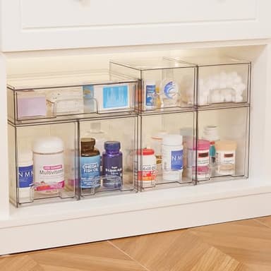 Vtopmart 7.6" H Clear Stackable Storage Drawers, 4 Pack Plastic Organizers Bins for Skincare, Cosmetics,Beauty Supplies,Ideal for Vanity, Bathroom,Kitchen Countertop,Cabinet Organization - Image 8