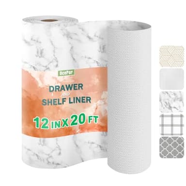 OcePor Non-Adhesive Drawer and Shelf Liner 12IN x 20FT，Non Slip Cabinet and Cupboard Liner, Kitchen Cabinet Liners for Shelves, Waterproof Drawer Shelf Liners for Cabinets/Bathroom Cupboard, Marble - Image 1