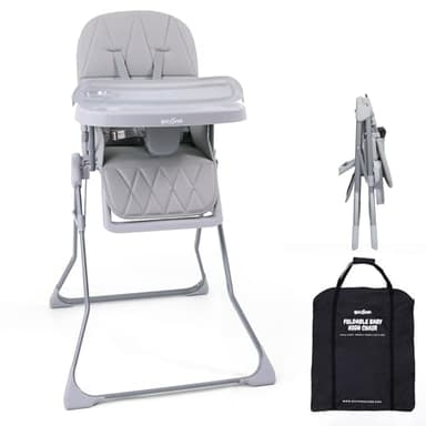 Bicystar Foldable Baby High Chair with Easy Clean Double-Layer Tray, Adjustable Foot Rest, Safety First 5 Point Harness, Compact Space Saver Baby Feeding Chair Portable for Travel - Image 1