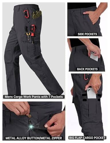 CNBQDD Mens Cargo Work Pants Water Resistant Cargo Pants Men Ripstop Construction Work Pants with Pockets Tactical Hiking Pants Dark Gray 38Wx34L - Image 3