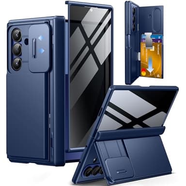 TONGATE Wallet for Z Fold 7 Case with Privacy Screen Protector, [4-Card Holder][Anti Spy] Built-in Large Stand & Slide Camera Cover Z7 Shockproof Phone Case for Samsung Galaxy Z Fold 7 2025 8", Blue - Image 9
