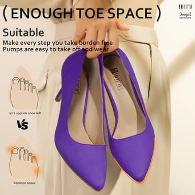 IDIFU Purple High Heels Pumps Closed Toe Heels Women's Pumps Stiletto Pointed Toe Dress Shoes Wedding Prom Bridal Work Office Bride Trendy Dressy Comfortable Classic Pumps Shoes(Purple Suede,6) - Image 4