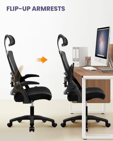 NEO CHAIR Ergonomic Adjustable Home Office Desk Chair High Back Computer Gaming Mesh Chair with Comfy Task Adjustable Arms Lumbar Neck Support Swivel for Home Office (Dark Black) - Image 6