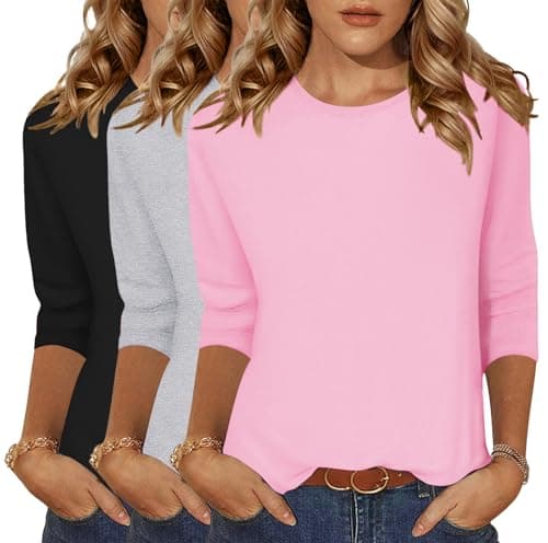 Zeagoo 3/4 Sleeve Shirt Basic Tees Womens Summer Tops Loose Fit 3 Pack Crewneck Casual Blouses Tredy Clothing Plain Tops - Image 1