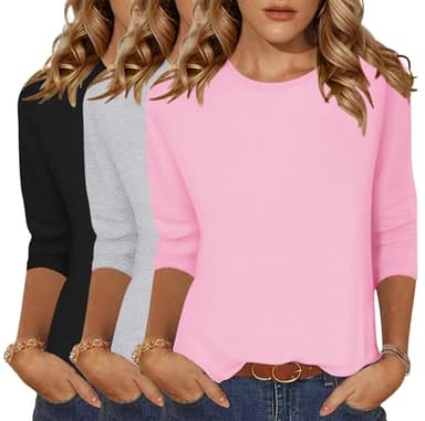 Zeagoo 3/4 Sleeve Shirt Basic Tees Womens Summer Tops Loose Fit 3 Pack Crewneck Casual Blouses Tredy Clothing Plain Tops - Image 1