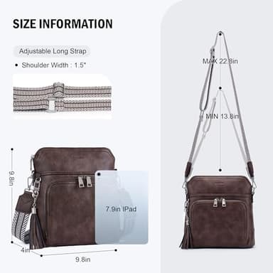 Roulens Crossbody Purse for Women Vegan Leather Medium Crossbody Wallet Bag for Travel Women Shoulder Handbags with Tassel - Image 3