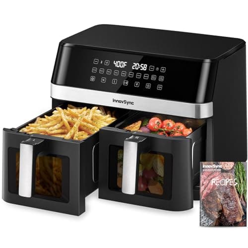 12QT Large Dual Air Fryer, 10-in-1 Double Zone Airfryer with 2×6QT Baskets, 60° Easy-Panel with Full Touchscreen, SyncCook Function, Viewing Window, Nonstick & Dishwasher Safe, 2 Dishes at Once, Black - Image 1