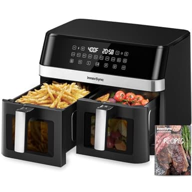 12QT Large Dual Air Fryer, 10-in-1 Double Zone Airfryer with 2×6QT Baskets, 60° Easy-Panel with Full Touchscreen, SyncCook Function, Viewing Window, Nonstick & Dishwasher Safe, 2 Dishes at Once, Black - Image 1