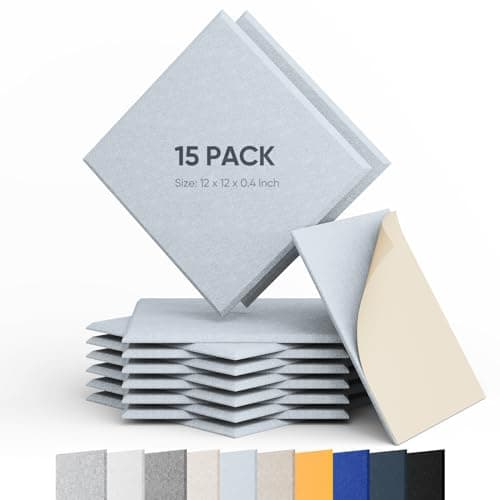Berlai 15 Pack Acoustic Panels Self Adhesive Sound Proof Foam Panels, 12x12x0.4" High Density Sound Absorbing Panels, Square Acoustic Tiles for Recording Studio Home Theater Office Room(Ash Gray) - Image 1