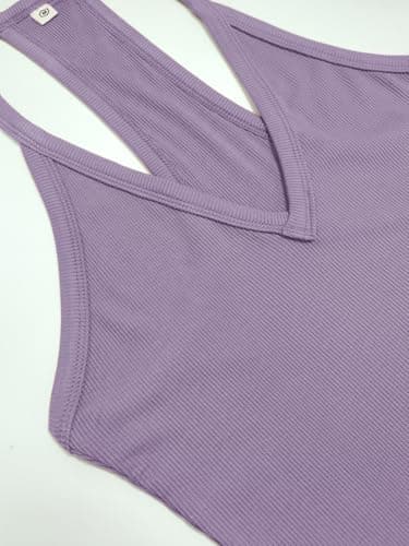 iGENJUN Women Workout Tops Racerback Tank Tops Basic Cute Summer 2024 V Neck Going Out Slim Fit Yoga Gym Ribbed Sleeveless Shirts Clothes Fashion,S,Medium Purple - Image 5