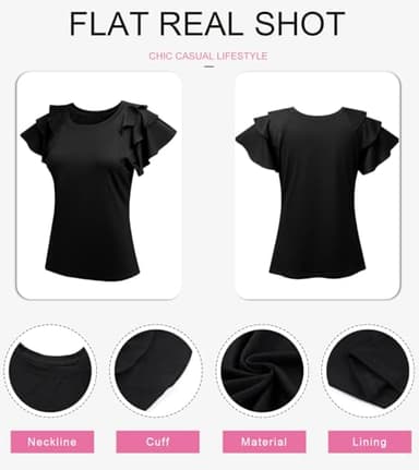 SHEWIN Summer Tops for Women Casual Short Ruffle Sleeve Tshirts Shirts for Women 2025 Black L - Image 5
