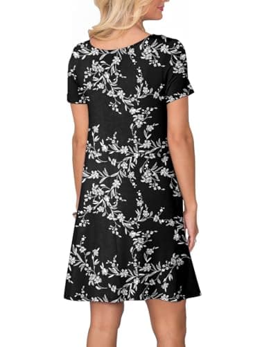 lionstill Women's Casual T Shirt Dress Summer Fashion Short Sleeve Swing Floral Dresses with Pockets, Carved White XL - Image 3