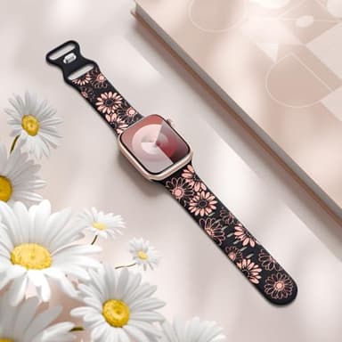 DaQin Floral Engraved Band Compatible with Apple Watch Bands for Women 40mm 41mm 42mm 44mm 45mm 46mm 38mm, Cute Two-Tone Flower Soft Silicone Sport Strap for iWatch Series 11 10 9 8 7 6 5 4 3 2 1 SE - Image 3