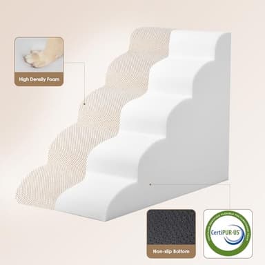 EHEYCIGA Curved Dog Stairs Ramp for High Beds 22.6" H, 5-Step Dog Steps for Small Dogs and Cats, Pet Stairs for High Bed Climbing, Non-Slip Balanced Pet Step Indoor, Beige - Image 2