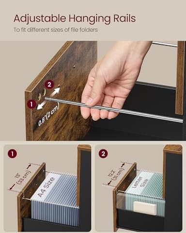 VASAGLE 2-Drawer File Cabinet, Small Rolling Filing Cabinet for Home Office, Printer Stand, for A4, Letter-Size Documents, 15.7 x 16.5 x 27.6 Inches, Rustic Brown and Ink Black UOFC040B01 - Image 6