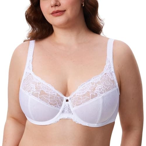 DELIMIRA Women's Plus Size Full Coverage Underwire Unlined Minimizer Lace Bra White 36D - Image 1
