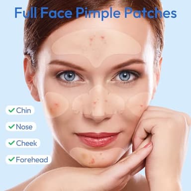 Full Face Pimple Patches(5 Pack),Big Hydrocolloid Acne Patches,Skin Care Zit Patches for Whole Face,Nose, Chin, Forehead & Cheeks w/Tea Tree Oil, Salicylic Acid & Cica Oil（5 Pack,25 Patches） - Image 4