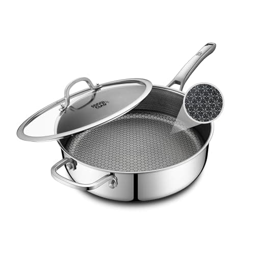 Frying Pans Nonstick with Lid,Hybrid Non Stick 6.5 Quart Saute pan,PFOA Free Cookware,12.5 inch Stainless Steel skillet, Dishwasher and Oven Safe,Works on Induction,Ceramic and Gas Cooktops