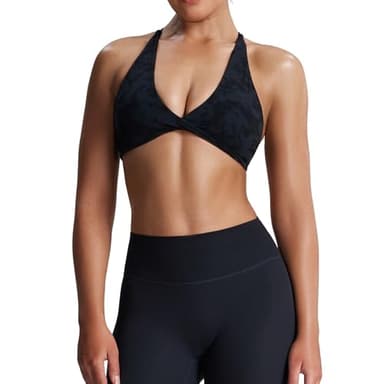 Aoxjox Women's Workout Sports Bras Fitness Sienna Low Impact Bra Yoga Crop Tank (Cloud Black, Small) - Image 1
