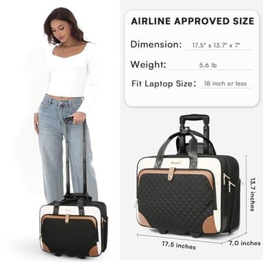 Arcoyard Rolling Laptop Bag, Rolling Briefcase for Women with Waterproof Pocket, 17.3 Inch Computer Bag, Underseat Carry On Luggage with Wheels for Work Travel Business, Lightweight Beige Brown - Image 7