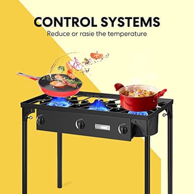VIVOHOME 225,000 BTU Outdoor 3-Burner Propane Gas Stove, Heavy-Duty Camping Cooker with Detachable Legs Stand, Ideal for Backyard, Camping, and Outdoor Cooking - Image 3