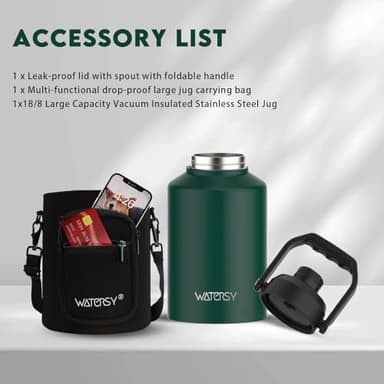 WATERSY 1 Gallon Water Bottle Insulated(Cold for 48 Hrs),BPA Free&Leak Proof,128oz Stainless Steel Water Jug,Big thermo,Large Water Bottle with Handle for Gym,Hiking,Camping&Travel,Dark Green - Image 7