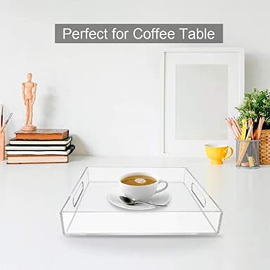 NIUBEE Acrylic Serving Tray 16x20 Inches -Spill Proof- Clear Decorative Tray Organiser for Ottoman Coffee Table Countertop with Handles - Image 5