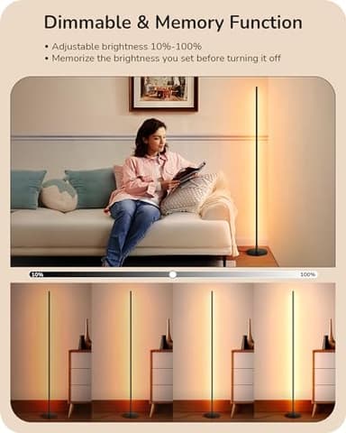 EDISHINE LED Corner Floor Lamp, 57.5" Minimalist Dimmable Sleek Light, Adjustable Height, Standing Tall Floor Lamps for Living Room, Bedroom, Office, 3000K Warm White Light, Black - Image 2