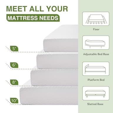 EGOHOME 6 Inch Full Size Mattress for Kids, Memory Foam Mattress with Cooling Green Tea Gel, Relieve Pressure with Medium Firm Support, CertiPUR-US Certified, 75''L x 54''W, White - Image 8