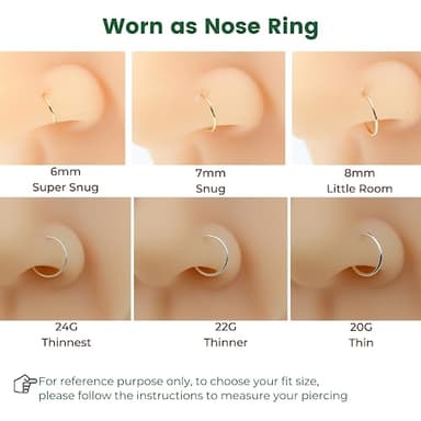 14K Gold Filled Small Hoop Earrings for Cartilage Nose, Tiny Thin 7mm Piercing Hoop Ring 22 Gauge - Image 7