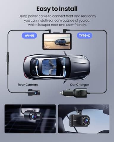 Dash Cam, 4K Ultra HD Front Camera+2K Rear Cameras, 5G WiFi - Fastest Download speeds app, Support iOS Android,WDR Night Vision, Car Camera with 3" IPS Screen 32GB Card,24H Parking Mode - Image 6