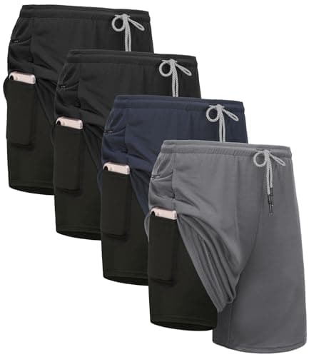 Kinglaman 4 Pack Mens 2 in 1 Running Workout Shorts with Liner, Gym Athletic Quick Dry Sport Shorts with Pockets 2 Black 1 Blue 1 Gray X-Large - Image 1