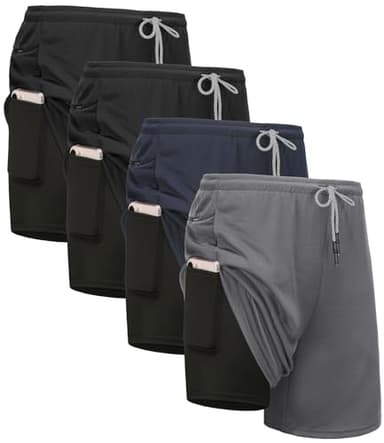 Kinglaman 4 Pack Mens 2 in 1 Running Workout Shorts with Liner, Gym Athletic Quick Dry Sport Shorts with Pockets 2 Black 1 Blue 1 Gray X-Large - Image 1