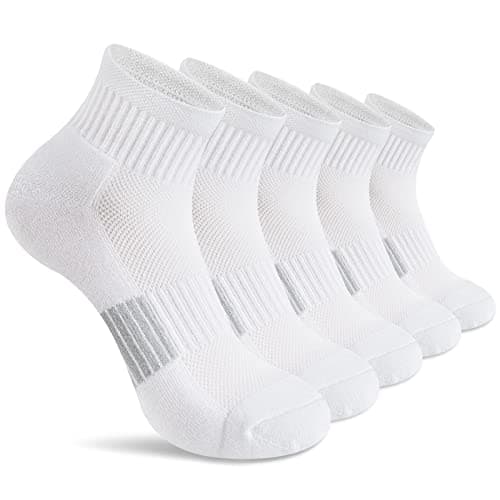 Gonii Ankle Socks Womens Athletic Thick Cushioned Running Hiking Crew Socks 5-Pairs (White) - Image 1