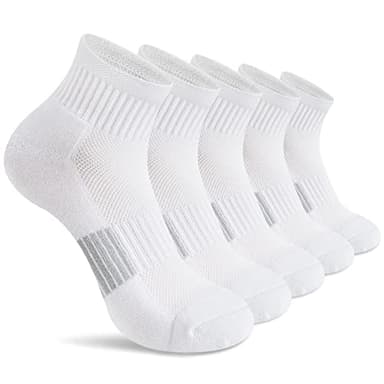 Gonii Ankle Socks Womens Athletic Thick Cushioned Running Hiking Crew Socks 5-Pairs (White) - Image 1